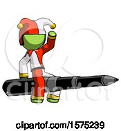 Poster, Art Print Of Green Jester Joker Man Riding A Pen Like A Giant Rocket