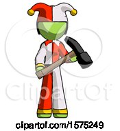 Poster, Art Print Of Green Jester Joker Man Holding Hammer Ready To Work