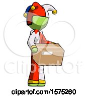 Poster, Art Print Of Green Jester Joker Man Holding Package To Send Or Recieve In Mail
