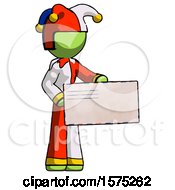 Green Jester Joker Man Presenting Large Envelope