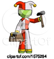 Poster, Art Print Of Green Jester Joker Man Holding Tools And Toolchest Ready To Work