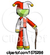 Poster, Art Print Of Green Jester Joker Man Standing With Hiking Stick