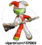 Poster, Art Print Of Green Jester Joker Man Broom Fighter Defense Pose