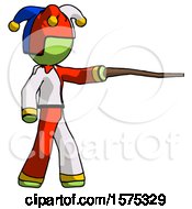 Poster, Art Print Of Green Jester Joker Man Pointing With Hiking Stick