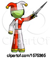 Green Jester Joker Man Holding Sword In The Air Victoriously