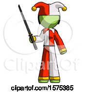 Poster, Art Print Of Green Jester Joker Man Standing Up With Ninja Sword Katana