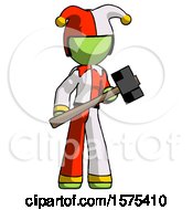 Poster, Art Print Of Green Jester Joker Man With Sledgehammer Standing Ready To Work Or Defend