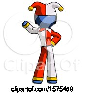 Blue Jester Joker Man Waving Right Arm With Hand On Hip