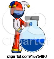Poster, Art Print Of Blue Jester Joker Man Standing Beside Large Round Flask Or Beaker