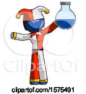 Poster, Art Print Of Blue Jester Joker Man Holding Large Round Flask Or Beaker