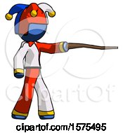 Poster, Art Print Of Blue Jester Joker Man Pointing With Hiking Stick