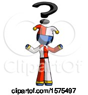 Poster, Art Print Of Blue Jester Joker Man With Question Mark Above Head Confused