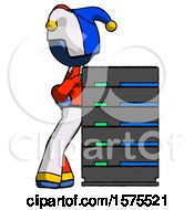 Poster, Art Print Of Blue Jester Joker Man Resting Against Server Rack