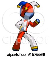 Blue Jester Joker Man Martial Arts Defense Pose Right