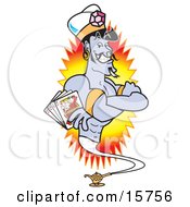 Male Genie In A Casino Holding Playing Cards