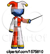 Poster, Art Print Of Blue Jester Joker Man Teacher Or Conductor With Stick Or Baton Directing