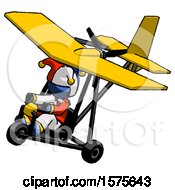 Poster, Art Print Of Blue Jester Joker Man In Ultralight Aircraft Top Side View