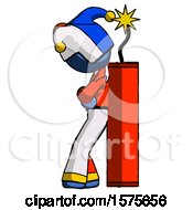 Poster, Art Print Of Blue Jester Joker Man Leaning Against Dynimate Large Stick Ready To Blow