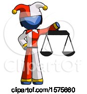 Poster, Art Print Of Blue Jester Joker Man Holding Scales Of Justice