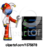 Poster, Art Print Of Blue Jester Joker Man Server Administrator Doing Repairs