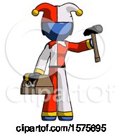 Poster, Art Print Of Blue Jester Joker Man Holding Tools And Toolchest Ready To Work