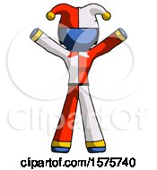 Poster, Art Print Of Blue Jester Joker Man Surprise Pose Arms And Legs Out