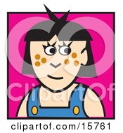 Cute Girl With Black Hair And Freckles Clipart Illustration