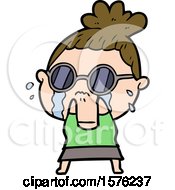 Poster, Art Print Of Cartoon Crying Woman Wearing Sunglasses