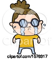 Cartoon Crying Woman Wearing Spectacles
