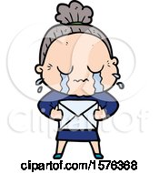 Poster, Art Print Of Cartoon Old Woman Crying With Letter