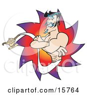 Muscular Male Genie With Black Hair Appearing Out Of A Magic Lamp Clipart Illustration by Andy Nortnik