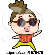 Cartoon Dancing Woman Wearing Sunglasses