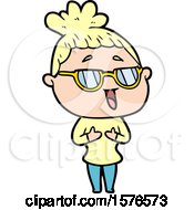 Poster, Art Print Of Cartoon Happy Woman Wearing Spectacles