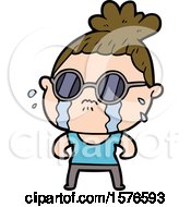Cartoon Crying Woman Wearing Sunglasses