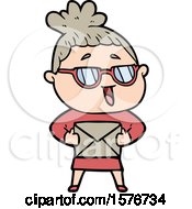 Poster, Art Print Of Cartoon Happy Woman Wearing Spectacles