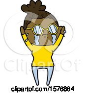 Cartoon Crying Woman Wearing Spectacles