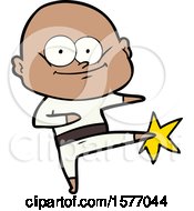 Cartoon Bald Man Karate Kicking