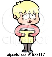 Cartoon Exhausted Boy Holding Book