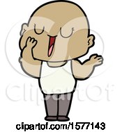Poster, Art Print Of Happy Cartoon Bald Man Yawning