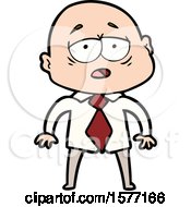 Cartoon Tired Bald Man In Shirt And Tie