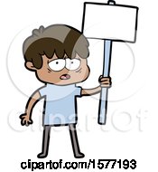 Cartoon Exhausted Boy With Placard
