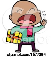 Poster, Art Print Of Cartoon Shouting Bald Man With Present