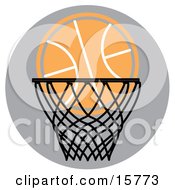 Basketball In A Hoop Symbolizing Success And Achievement Clipart Illustration