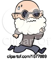 Cartoon Running Man With Beard And Sunglasses Sweating