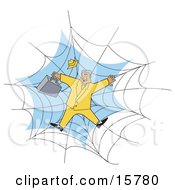Poster, Art Print Of Businessman In A Yellow Suit Stuck In A Spider Web