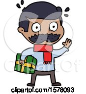 Poster, Art Print Of Cartoon Man With Mustache And Christmas Present