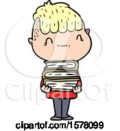 Poster, Art Print Of Cartoon Friendly Boy With Books