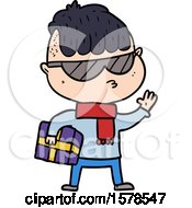 Poster, Art Print Of Cartoon Boy Wearing Sunglasses Carrying Xmas Gift