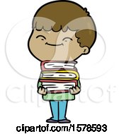 Poster, Art Print Of Cartoon Happy Boy With Books