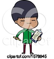 Cartoon Smug Boy With Clip Board